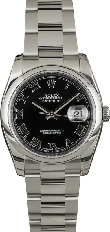 Rolex Datejust 36 116200, Black Roman dial, Oyster
