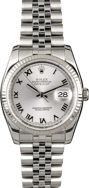 Rolex Datejust 36 116234, Rhodium Roman dial, Jubilee