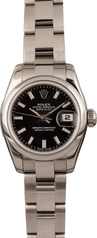 Rolex Lady-Datejust 26 179160, Black stick dial, Oyster