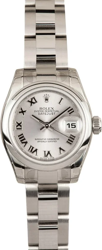 Rolex Lady-Datejust 26 179160, Rhodium Roman dial, Oyster