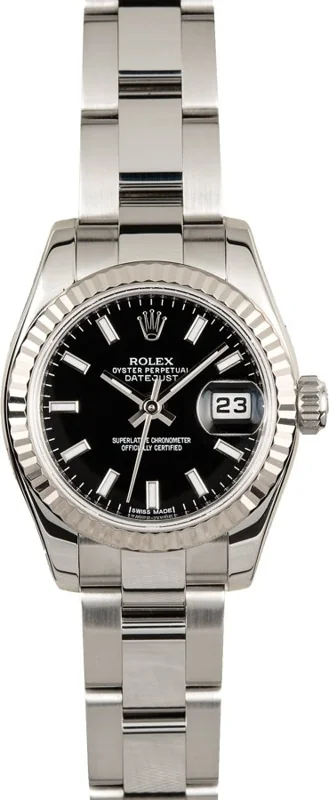Rolex Lady-Datejust 26 179174, Black stick dial, Oyster