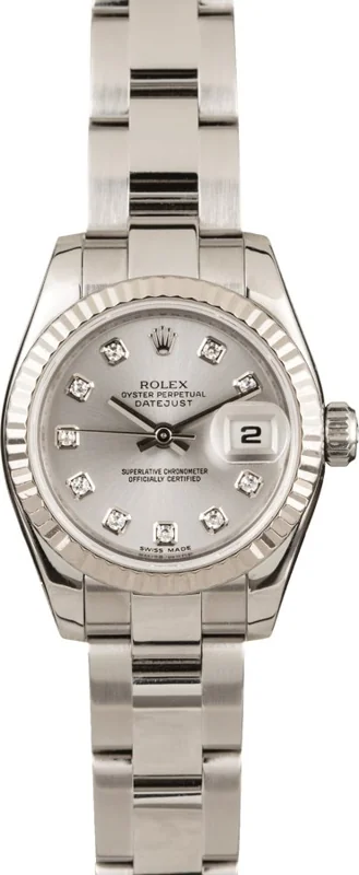 Rolex Lady-Datejust 26 179174, Silver diamond dial, Oyster